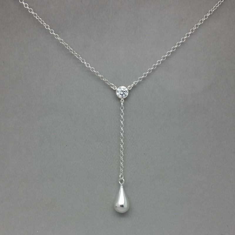 crystal and sterling silve teardrop lariat necklace